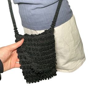 Vanessa Black Beaded Mini Shoulder Bag Y2K Vintage Evening